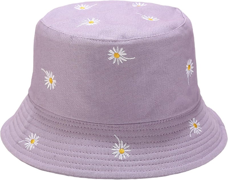 EYBF Flower Reversible Bucket Hat Cotton Summer Travel Beach Sun Hats Emboridery for Women Men - Image 1